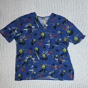 Adult L Unisex Scrub Top Star Wars Yoda